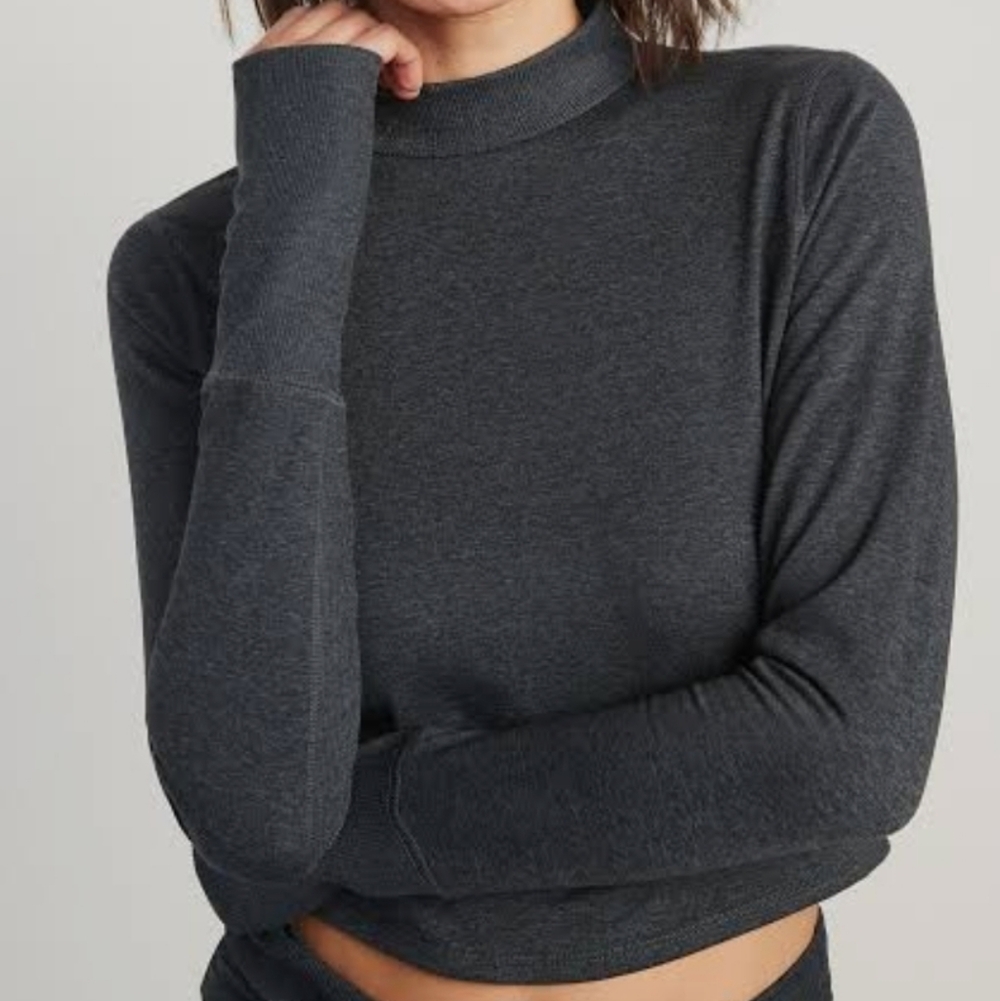 NWOT Old Navy XL CozeCore Mock-Neck Ribbed-Panel Fleece Lined Top Ocean Shale